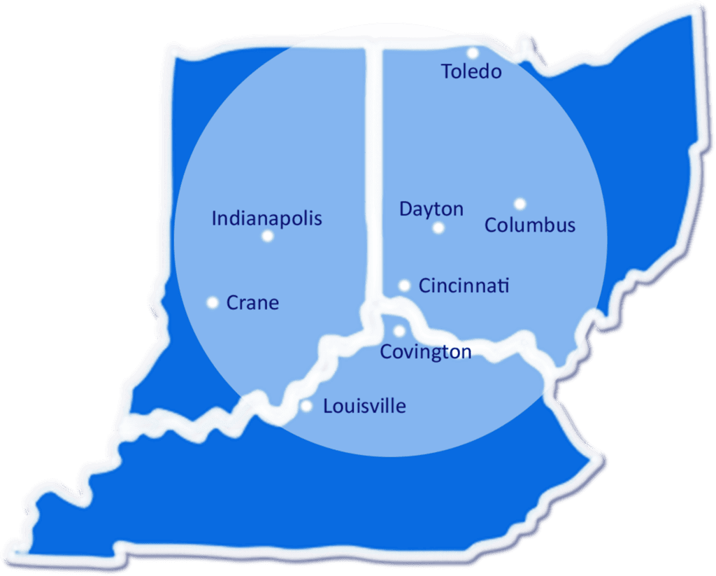 Service Map covering Ohio, Kentucky and Indiana